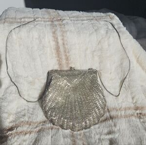 Vintage Beaded Silver Shell Clutch